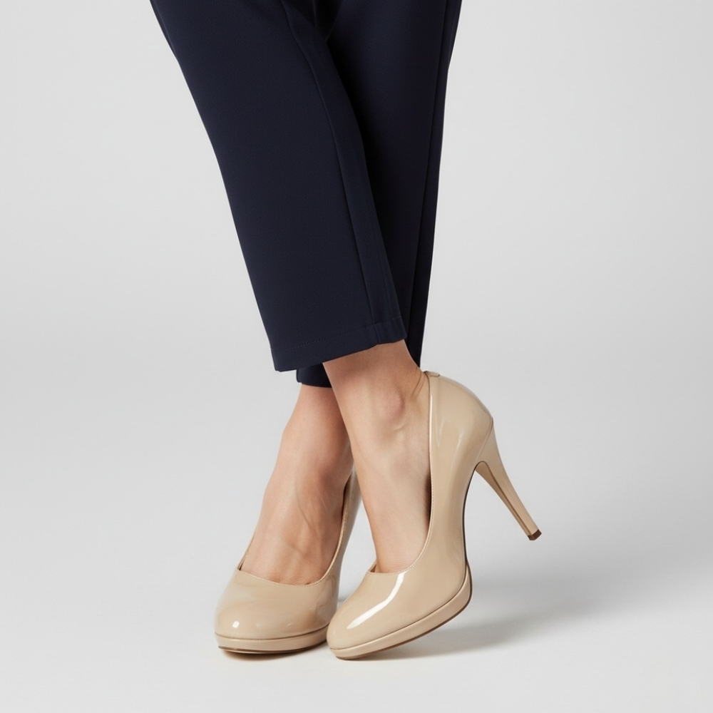 Pierre Dumas "Tango" Nude Patent Platform Pumps